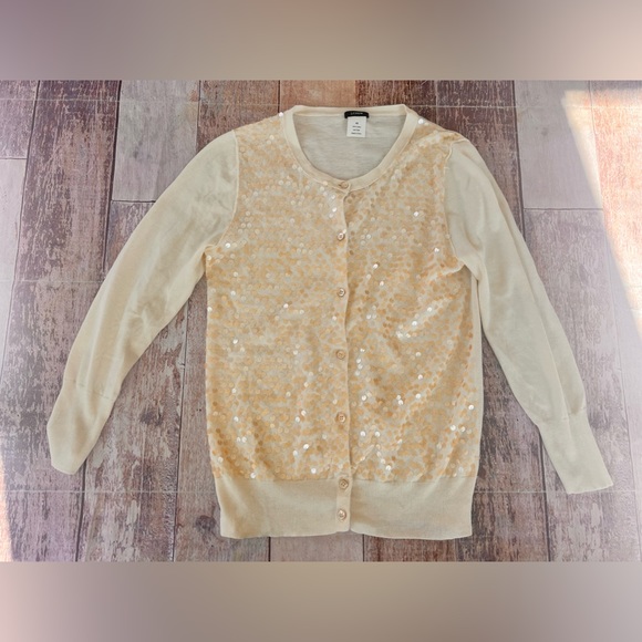J.Crew sequin front cream‎ cardigan cotton size xs - Picture 1 of 6